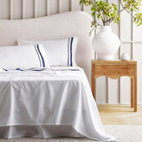 Renee Taylor Cloud 1000TC Egyptian Cotton Bed Sheet Set - White/Navy (OEKO-TEX Certified)