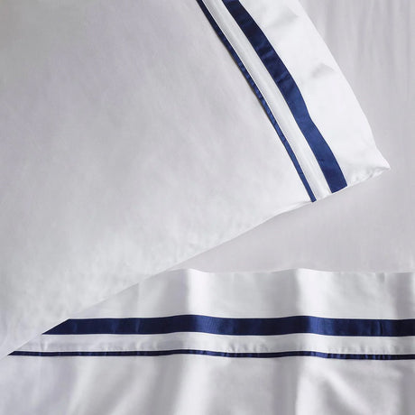 Renee Taylor Cloud 1000TC Egyptian Cotton Bed Sheet Set - White/Navy (OEKO-TEX Certified)