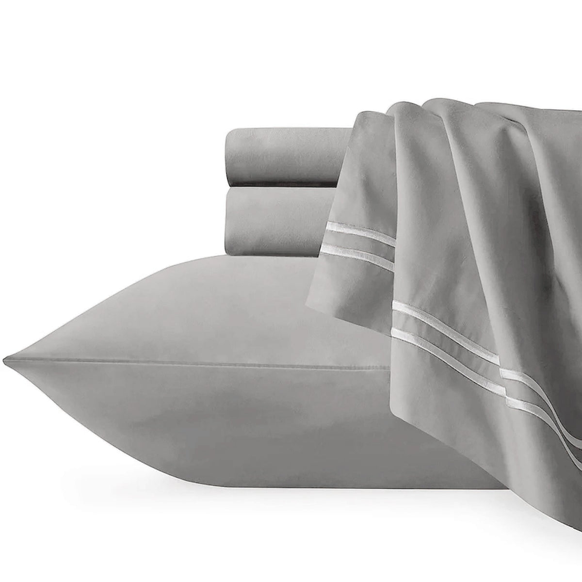 Renee Taylor Strada 1000TC Egyptian Cotton Quilt Cover Set - Silver White (Embroidered Trim)