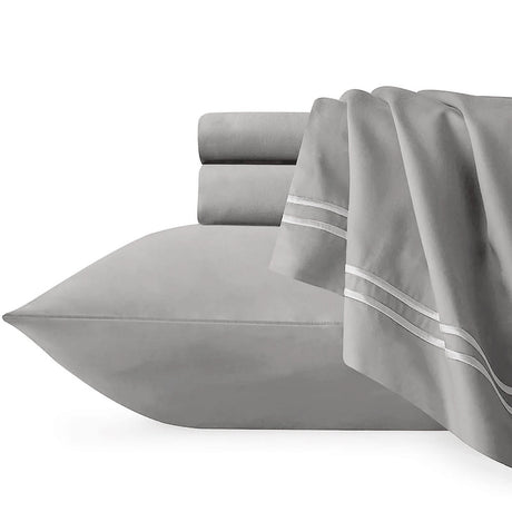 Renee Taylor Strada 1000TC Egyptian Cotton Quilt Cover Set - Silver White (Embroidered Trim)