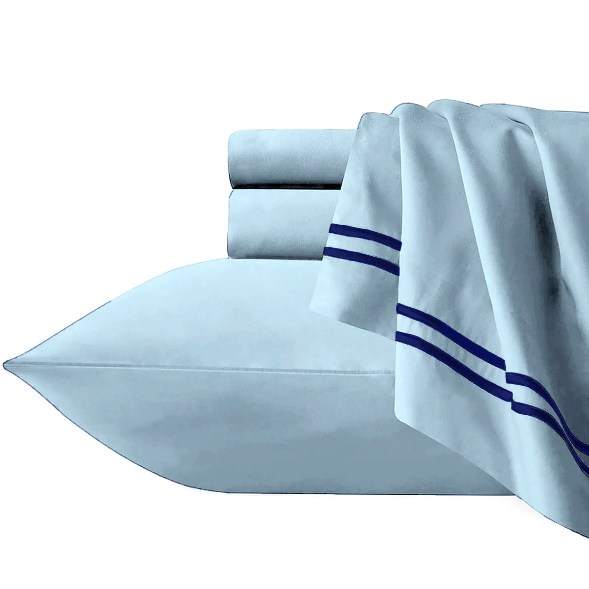 Renee Taylor Strada 1000TC Egyptian Cotton Quilt Cover Set - Sky (Embroidered Trim)