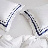 Renee Taylor Cloud 1000TC Egyptian Cotton Bed Sheet Set - White/Navy (OEKO-TEX Certified)