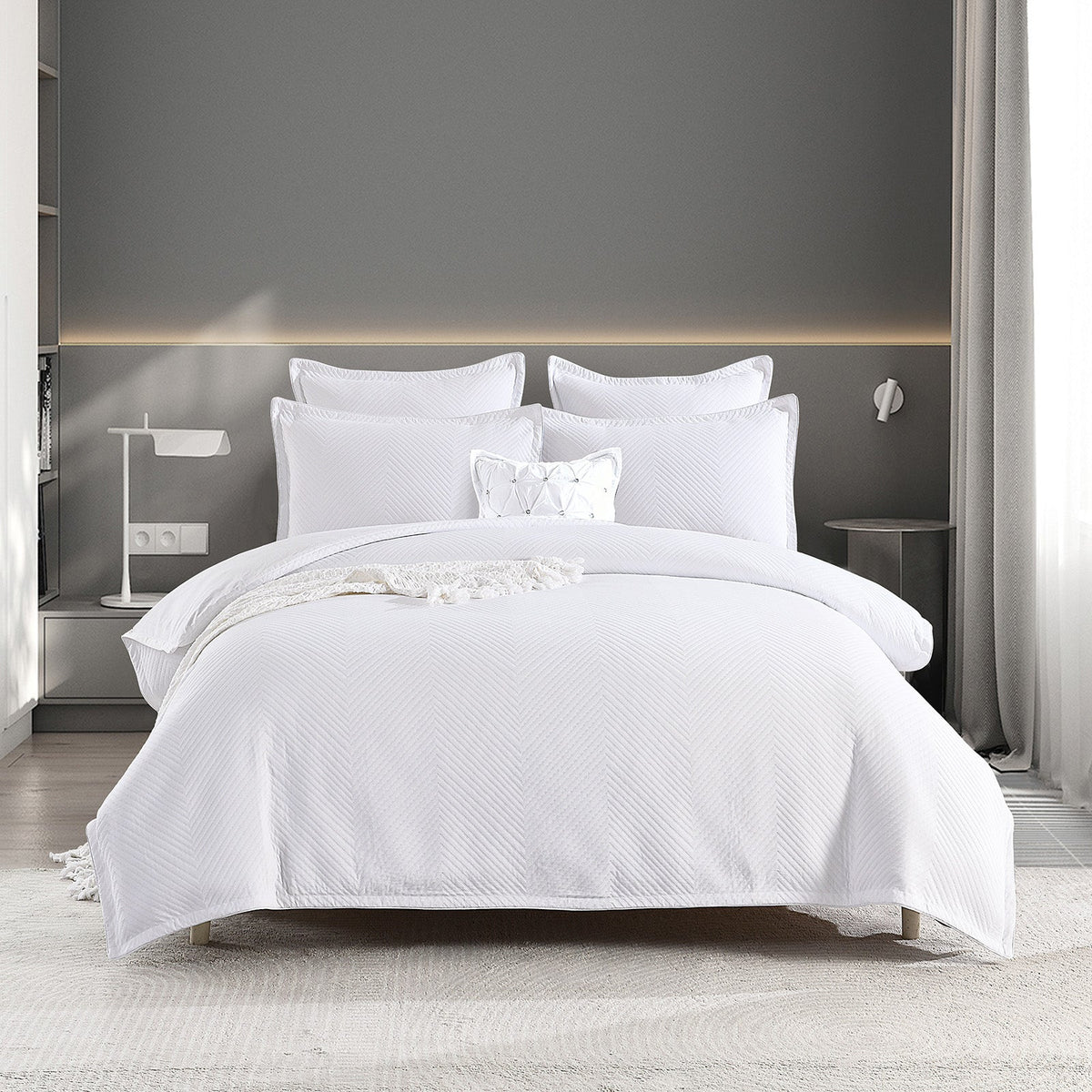 Renee Taylor Atlantis Embossed Jacquard Quilt Cover Set - White (OEKO-TEX Certified)