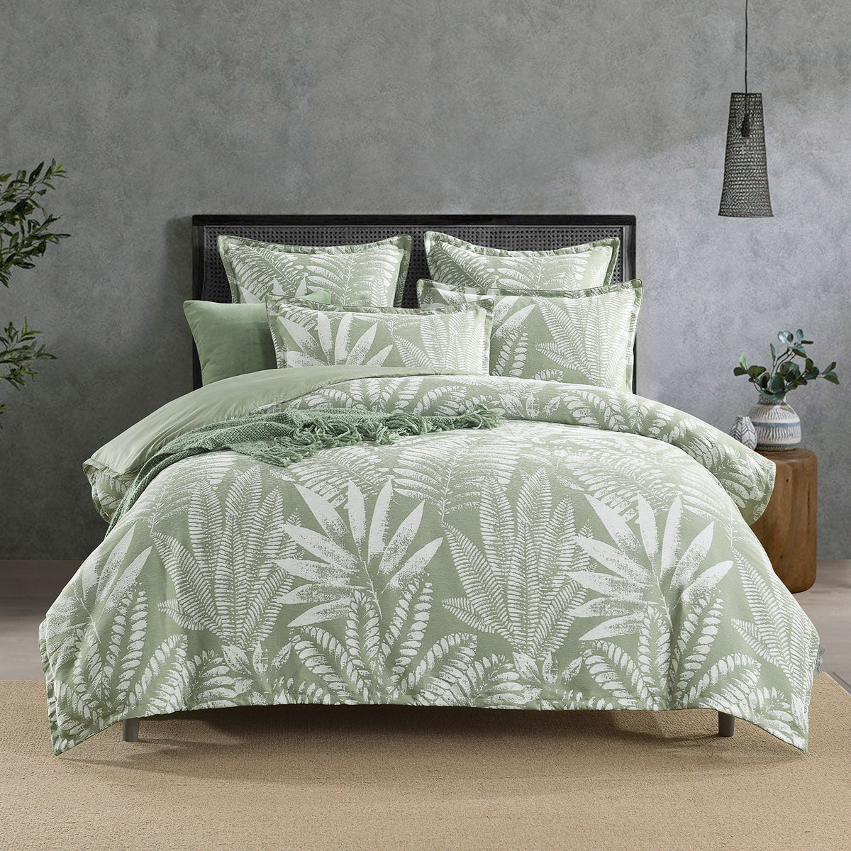Renee Taylor Lansfield Tropical Jacquard Quilt Cover Set - Sage (OEKO-TEX Certified)