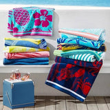 Renee Taylor Pink Flamingo Cotton Velour Beach Towel 2 Pack - Pink/Red (550 GSM Jacquard, 100 x 180cm)