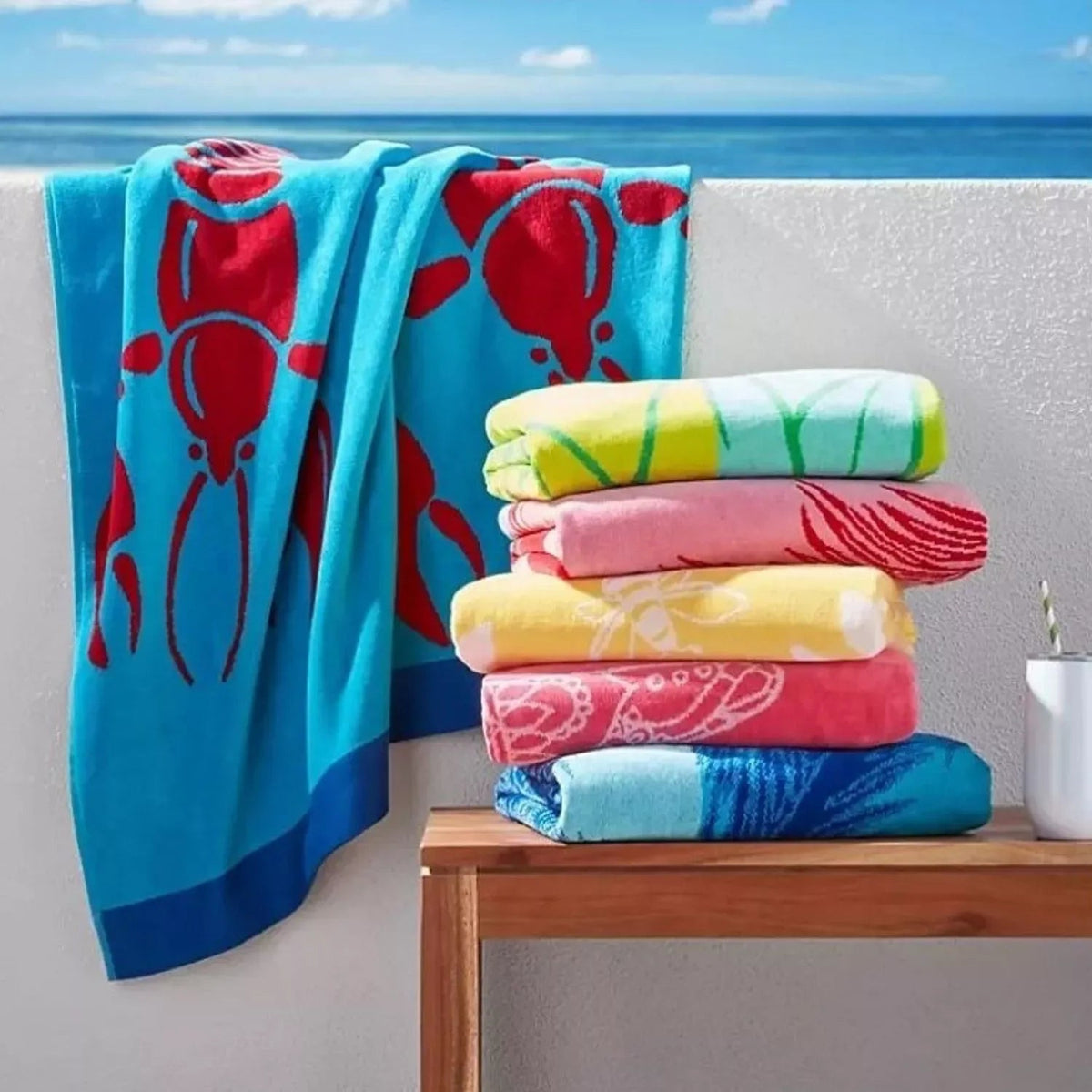 Renee Taylor Pink Flamingo Cotton Velour Beach Towel 2 Pack - Pink/Red (550 GSM Jacquard, 100 x 180cm)