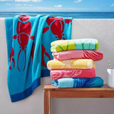 Renee Taylor Pink Flamingo Cotton Velour Beach Towel 2 Pack - Pink/Red (550 GSM Jacquard, 100 x 180cm)