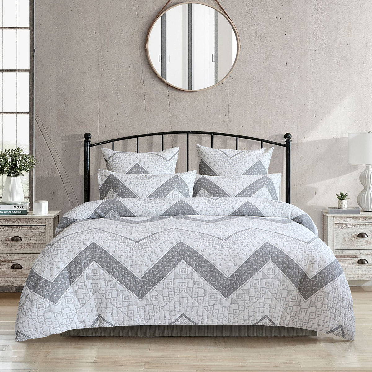 Renee Taylor Indie Yarn Dyed Cotton Blend Jacquard Quilt Cover Set (OEKO-TEX Certified)