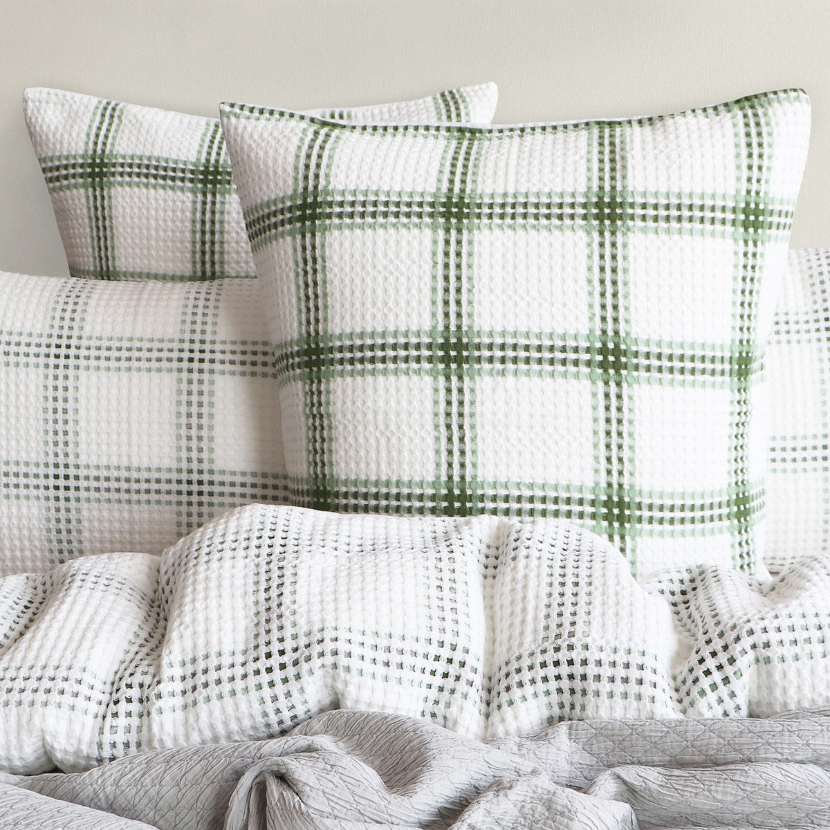 Renee Taylor Elliot Yarn Dyed Cotton Waffle Quilt Cover Set - Sage (OEKO-TEX Certified)