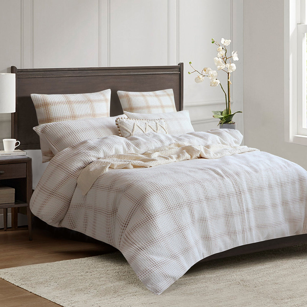 Renee Taylor Cohen Yarn Dyed Cotton Waffle Quilt Cover Set - Nude (OEKO-TEX Certified)
