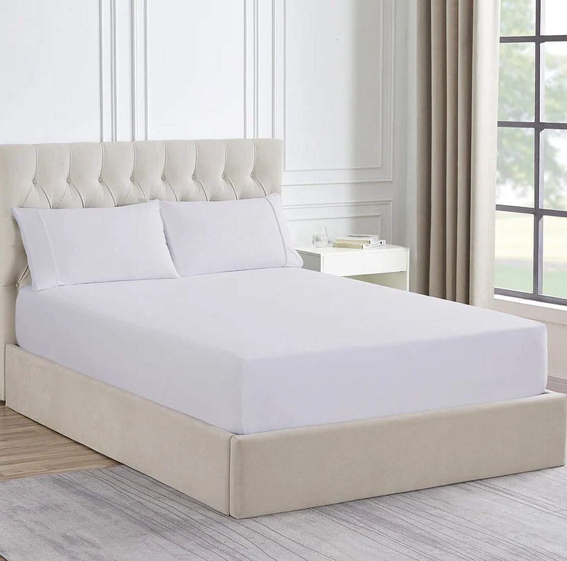 Ddecor Home 1500TC Premium Cotton Blend Fitted Sheet & Pillowcase Set - Snow (OEKO-TEX Certified)