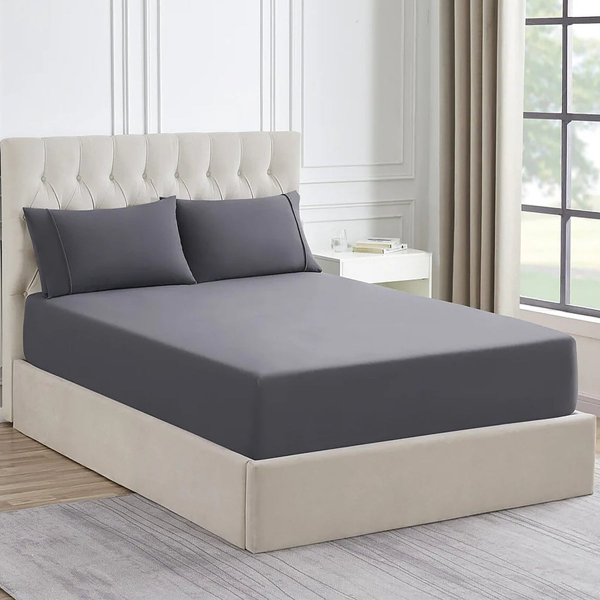 Ddecor Home 1500TC Premium Cotton Blend Fitted Sheet & Pillowcase Set - Granite (OEKO-TEX Certified)