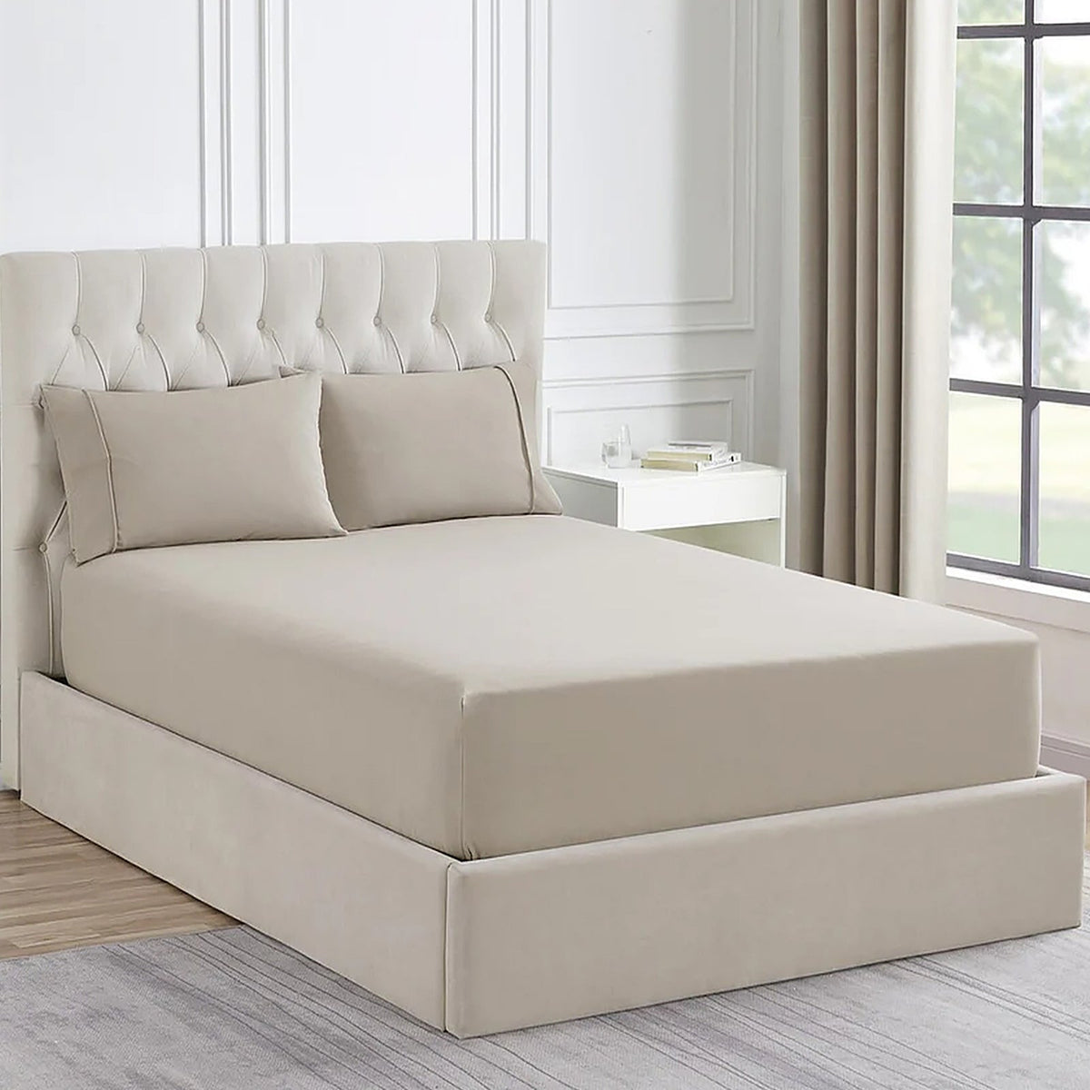 Ddecor Home 1500TC Premium Cotton Blend Fitted Sheet & Pillowcase Set - Sand (OEKO-TEX Certified)