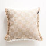 Renee Taylor Noah Checkered Stonewashed Cotton Cushion - Nude (Square Decorative Throw Pillow - 50 x 50cm)