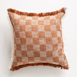 Renee Taylor Noah Checkered Stonewashed Cotton Cushion - Terracotta (Square Decorative Throw Pillow - 50 x 50cm)