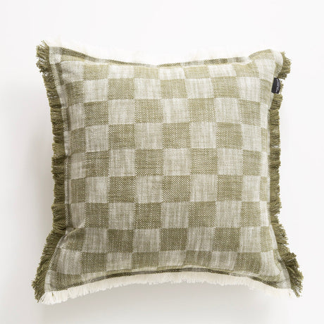 Renee Taylor Noah Checkered Stonewashed Cotton Cushion - Jade (Square Decorative Throw Pillow - 50 x 50cm)