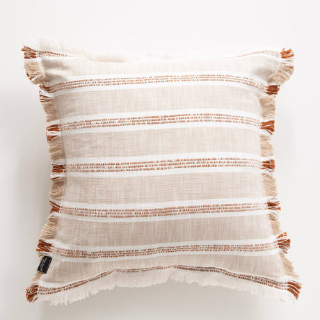 Renee Taylor Capri Stripe Stonewashed Yarn Dyed Cushion - Natural (Square Decorative Throw Pillow - 50 x 50cm)