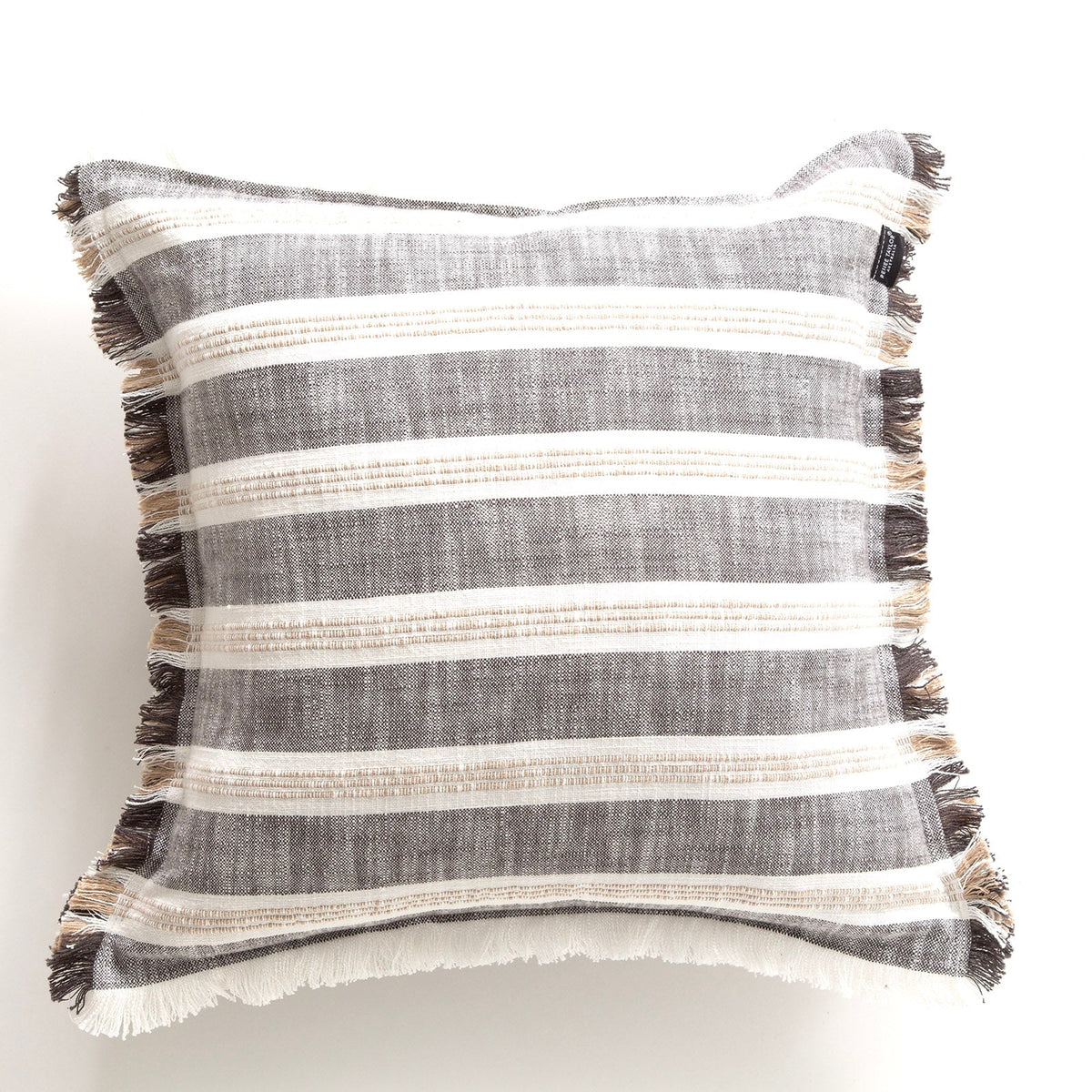 Renee Taylor Capri Stripe Stonewashed Yarn Dyed Cushion - Onyx (Square Decorative Throw Pillow - 50 x 50cm)