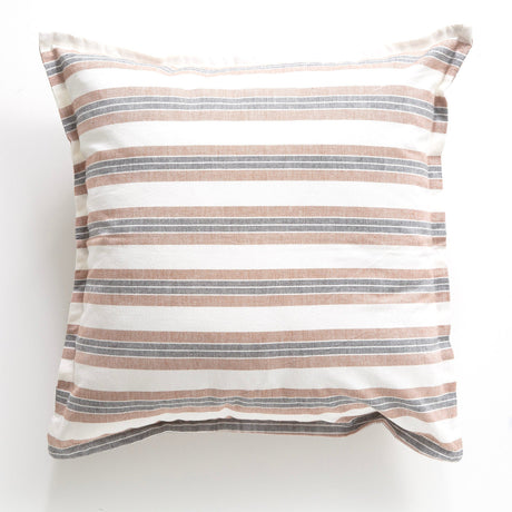 Renee Taylor Marina Stripe Stonewashed Yarn Dyed Cushion - Clay (Square Decorative Throw Pillow - 50 x 50cm)