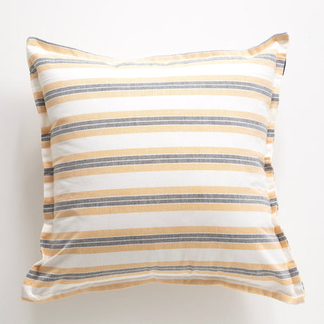 Renee Taylor Marina Stripe Stonewashed Yarn Dyed Cushion - Gold (Square Decorative Throw Pillow - 50 x 50cm)
