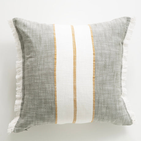 Renee Taylor Darcy Stripe Stonewashed Yarn Dyed Cushion - Sage (Square Decorative Throw Pillow - 50 x 50cm)