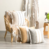 2x Renee Taylor Darcy Stripe Stonewashed Yarn Dyed Cushion - Sage (Square Decorative Throw Pillow Twin Pack - 50 x 50cm)