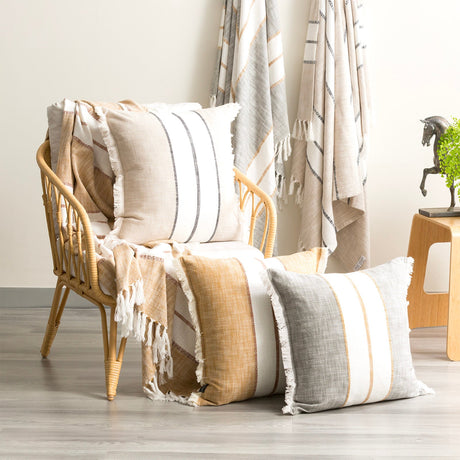 2x Renee Taylor Darcy Stripe Stonewashed Yarn Dyed Cushion - Sage (Square Decorative Throw Pillow Twin Pack - 50 x 50cm)