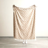 Renee Taylor Nevis Checkered Stonewashed Cotton Decorative Throw Blanket - Nude (130 x 170cm)