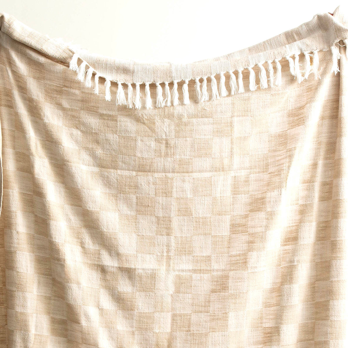 Renee Taylor Nevis Checkered Stonewashed Cotton Decorative Throw Blanket - Nude (130 x 170cm)