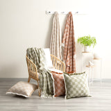 Renee Taylor Nevis Checkered Stonewashed Cotton Decorative Throw Blanket - Jade (130 x 170cm)