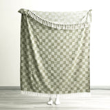 Renee Taylor Nevis Checkered Stonewashed Cotton Decorative Throw Blanket - Jade (130 x 170cm)