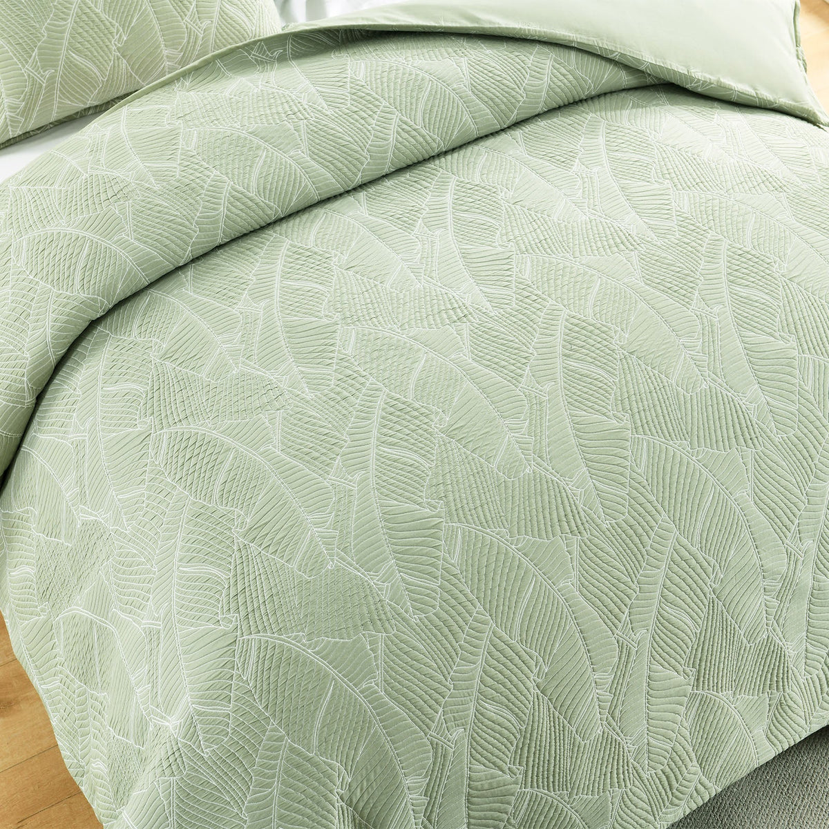 Renee Taylor Woods Banana Leaf Jacquard Quilt Cover Set - Sage (OEKO-TEX Certified)