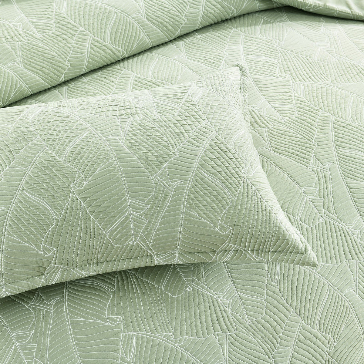 Renee Taylor Woods Banana Leaf Jacquard Quilt Cover Set - Sage (OEKO-TEX Certified)