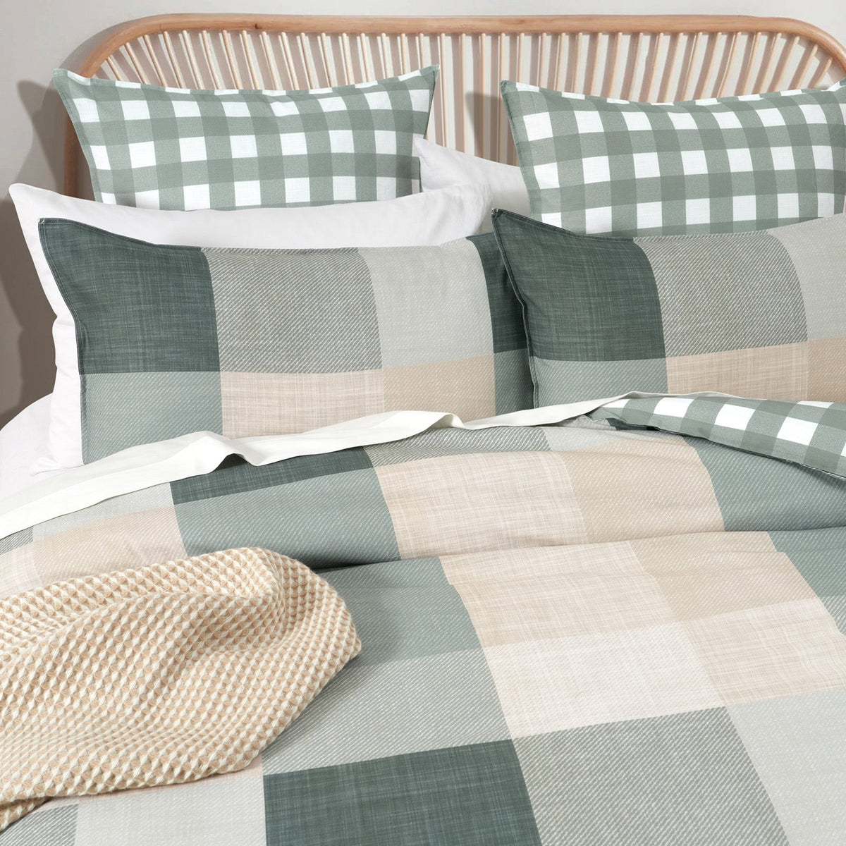 Renee Taylor Cooper Check 300TC Cotton Reversible Quilt Cover Set (OEKO-TEX Certified)