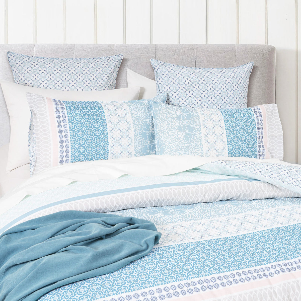 Renee Taylor Margot 300TC Cotton Reversible Quilt Cover Set - Blue (OEKO-TEX Certified)