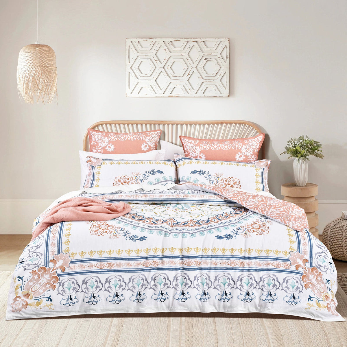 Renee Taylor Kalina 300TC Cotton Reversible Quilt Cover Set - Rust (OEKO-TEX Certified)