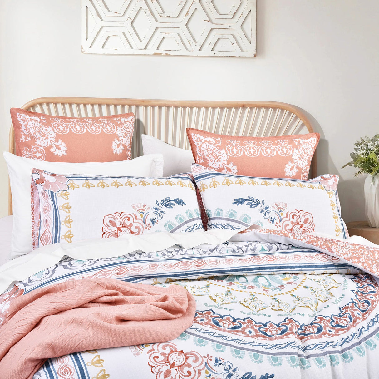 Renee Taylor Kalina 300TC Cotton Reversible Quilt Cover Set - Rust (OEKO-TEX Certified)