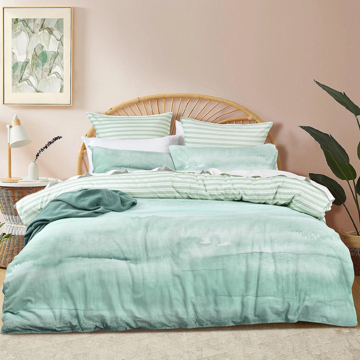 Renee Taylor Terrain 300TC Cotton Reversible Quilt Cover Set - Blue (OEKO-TEX Certified)