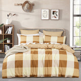 Renee Taylor Berlin Checks 300TC Cotton Reversible Quilt Cover Set - Tan (OEKO-TEX Certified)