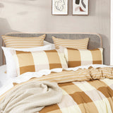 Renee Taylor Berlin Checks 300TC Cotton Reversible Quilt Cover Set - Tan (OEKO-TEX Certified)