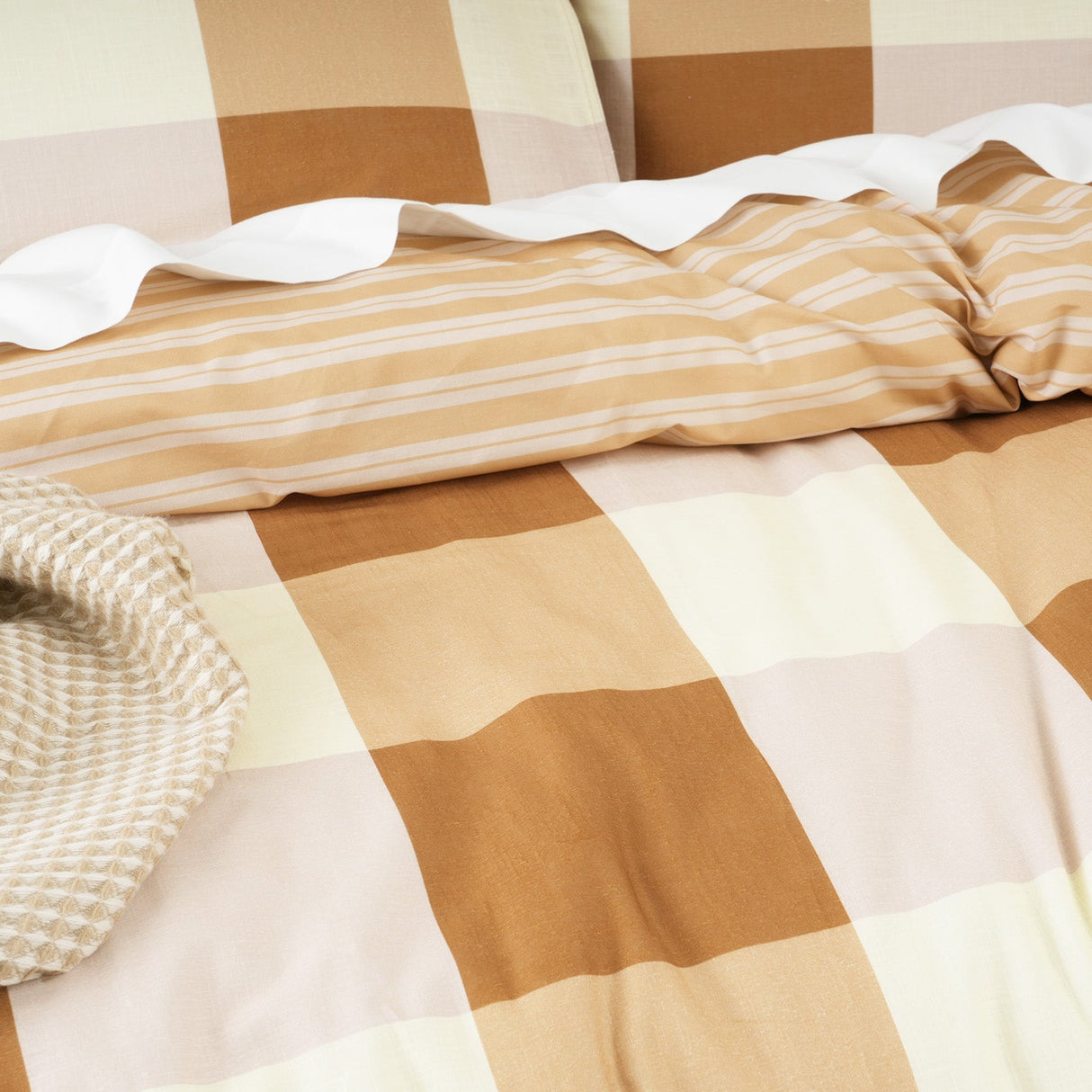 Renee Taylor Berlin Checks 300TC Cotton Reversible Quilt Cover Set - Tan (OEKO-TEX Certified)