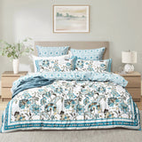 Renee Taylor Anaya 300TC Cotton Reversible Quilt Cover Set - Blue (OEKO-TEX Certified)
