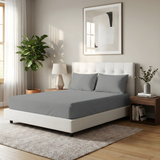 Renee Taylor 300TC Organic Cotton Fitted Sheet & Pillowcase Set - Steel Grey (GOTS Certified)