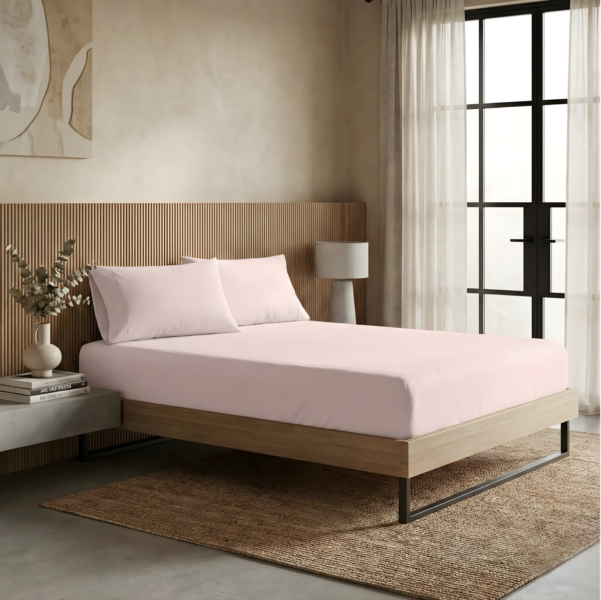 Renee Taylor 300TC Organic Cotton Fitted Sheet & Pillowcase Set - Sepia Rose (GOTS Certified)