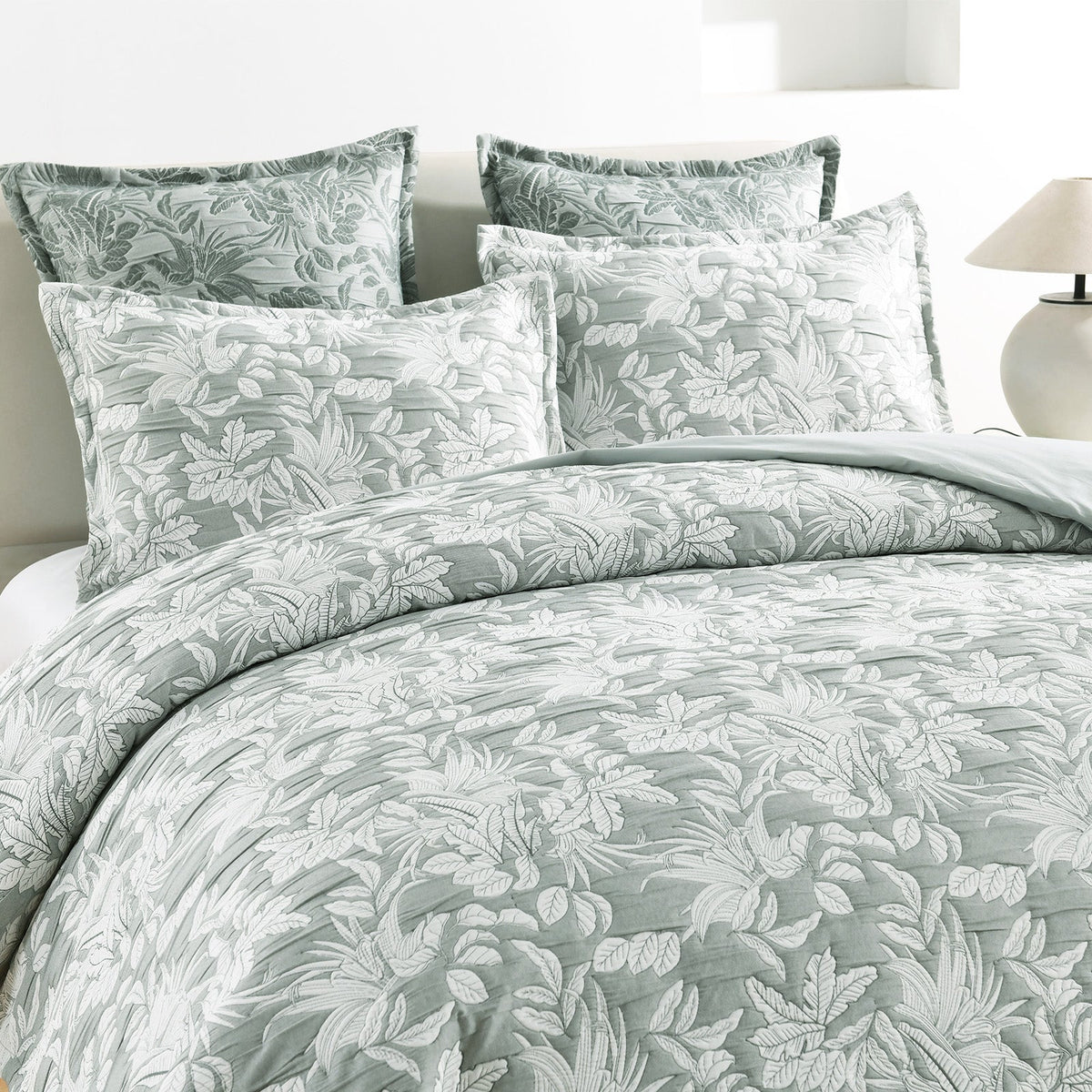 Renee Taylor Indiana Cotton Matelasse Jacquard Quilt Cover Set - Fern (OEKO-TEX Certified)