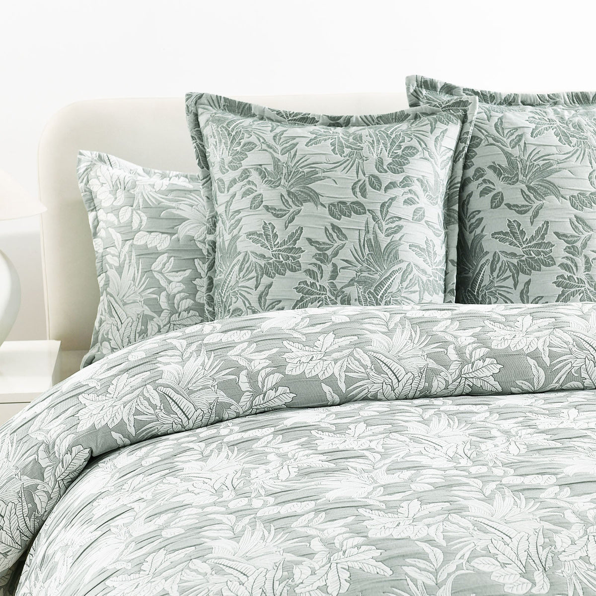 Renee Taylor Indiana Cotton Matelasse Jacquard Quilt Cover Set - Fern (OEKO-TEX Certified)