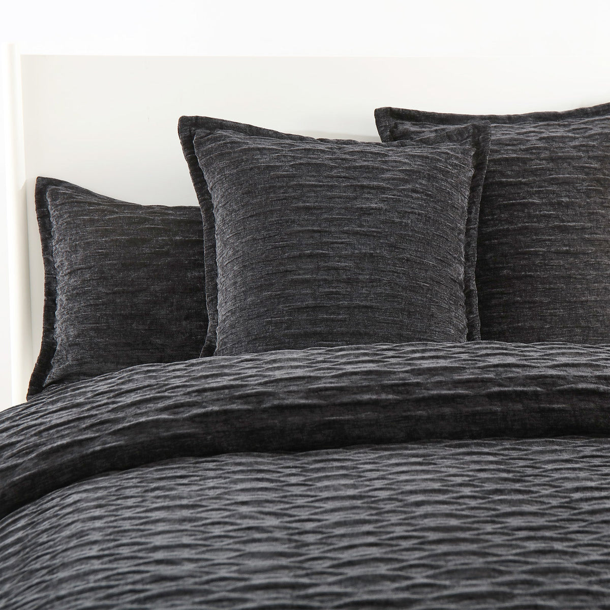 Renee Taylor Charlotte Crinkle Jacquard Quilt Cover Set - Onyx (OEKO-TEX Certified)