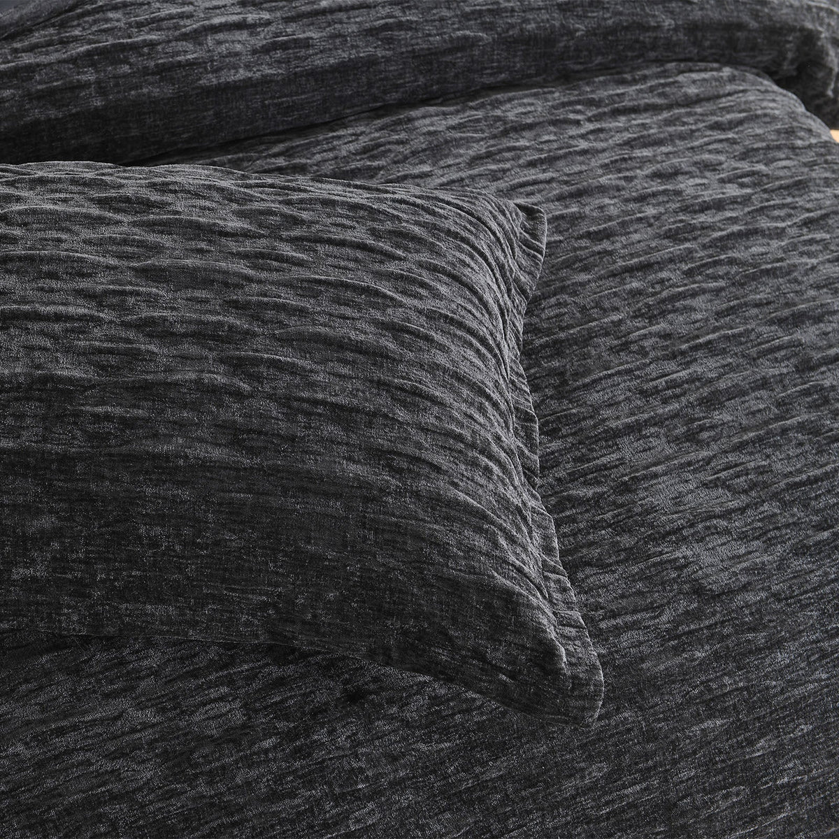 Renee Taylor Charlotte Crinkle Jacquard Quilt Cover Set - Onyx (OEKO-TEX Certified)