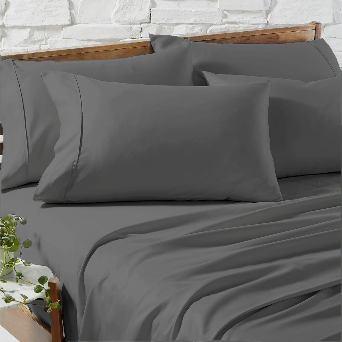 Renee Taylor 1200TC Egyptian Cotton Bed Sheet Set - Charcoal (OEKO-TEX Certified)