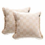 2x Renee Taylor Noah Checkered Stonewashed Cotton Cushion - Nude (Square Decorative Throw Pillow Twin Pack - 50 x 50cm)